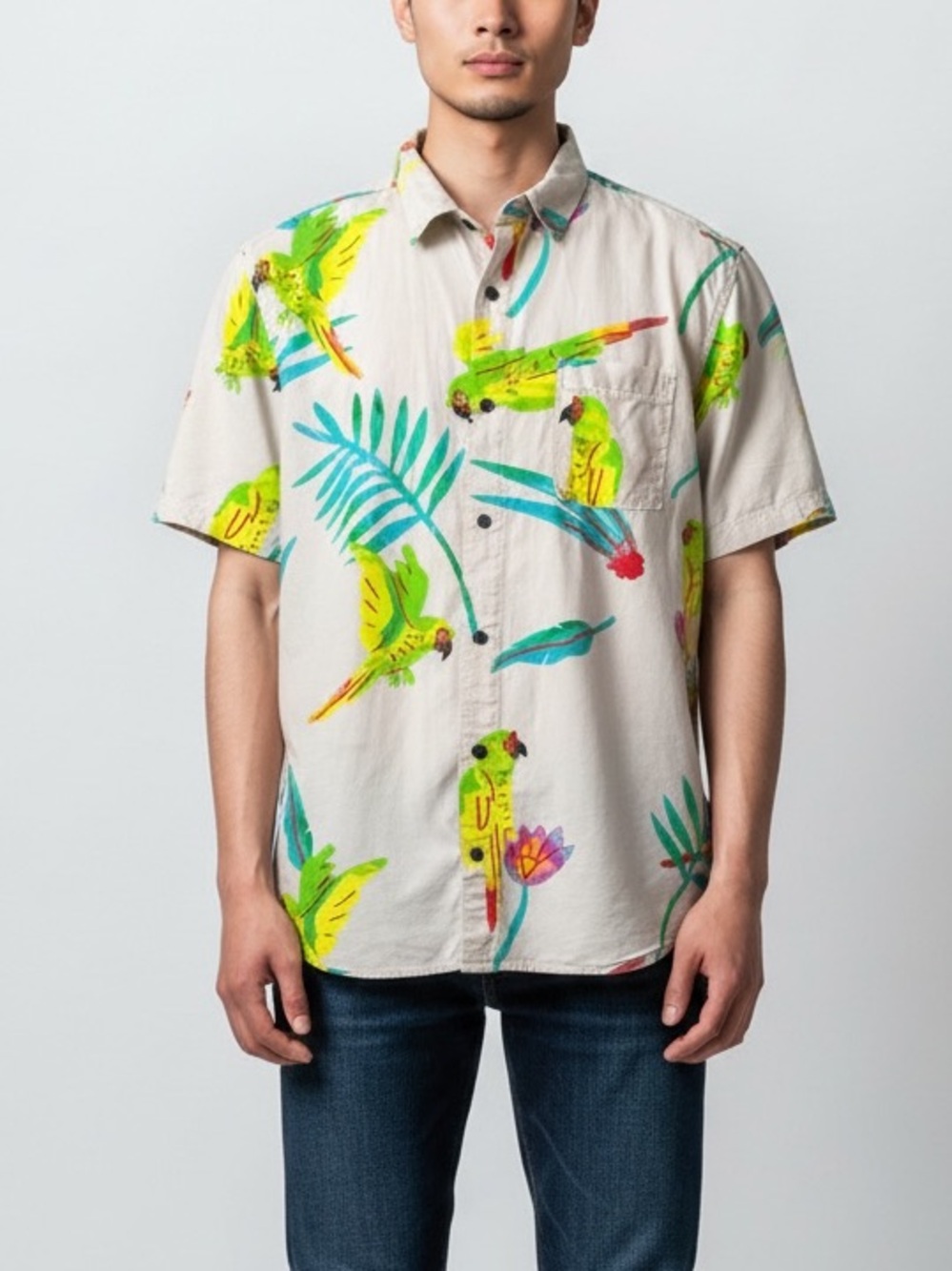 Roark Jamie Thomas Capsule Tropical Parrot Shirt Classic Cotton Blend Button Up